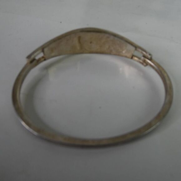 Silver Tone Floral Cloisonne Enamel Mother of Pearl Hinged Bangle Bracelet - Picture 7 of 9